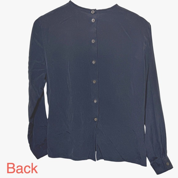 Christian Dior Tops - Christian Dior Vintage Silk Blouse Navy Blue Button Back Long Sleeve Top Size 10